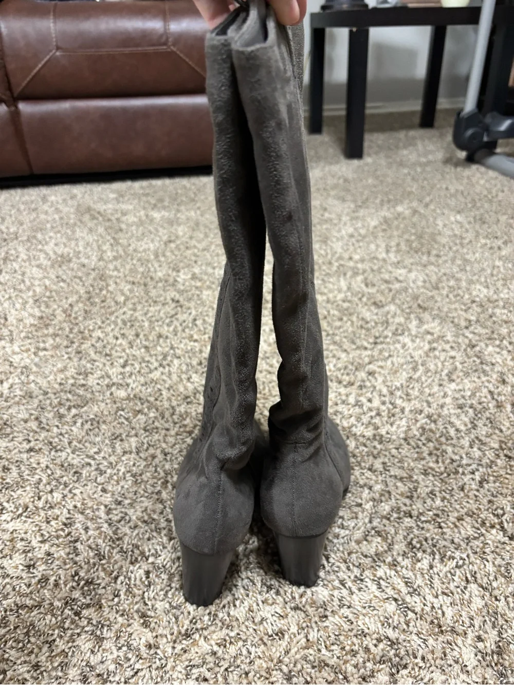 Gray Real Suede Knee High Riding Boots Zip Closure Regular Calf US 8.5 NWOT